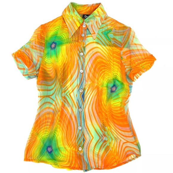 Dolce & Gabbana Tops - Dolce & Gabbana Orange and Green Button Down Shirt